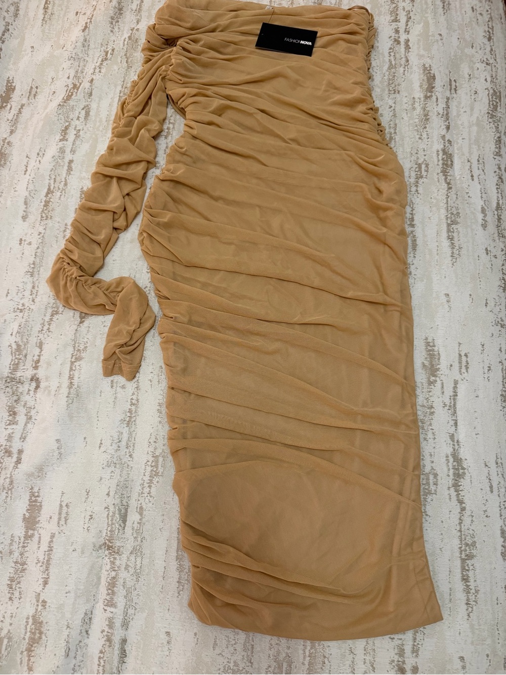 Fashion Nova Beige Gathered Dress